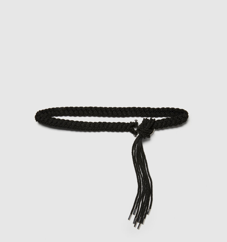 Woven belt with fringe - women's belts - Black | Sisley image number 1